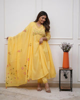 Premium Cotton Straight Fit with Embroidered Neckline kurti pant dupatta set