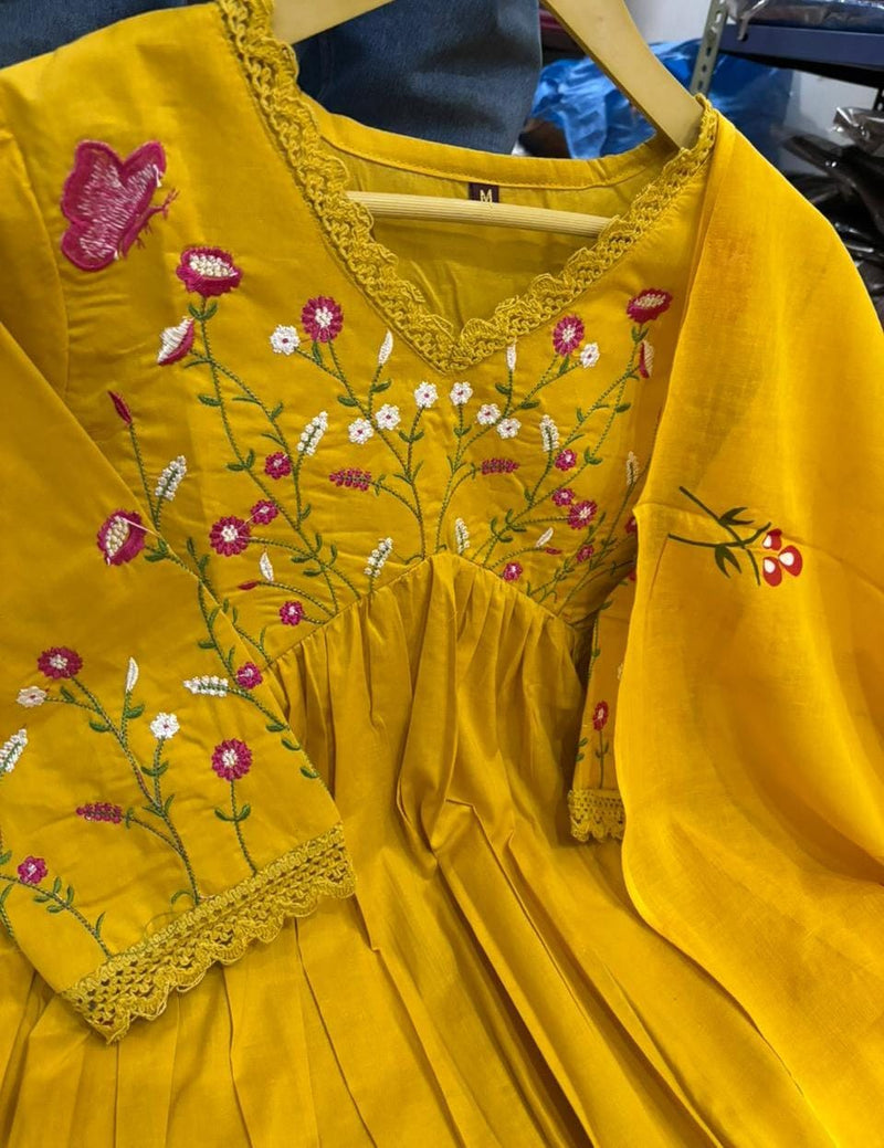 Premium Cotton Straight Fit with Embroidered Neckline kurti pant dupatta set