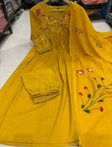 Premium Cotton Straight Fit with Embroidered Neckline kurti pant dupatta set