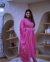 Premium Cotton Straight Fit with Embroidered Neckline kurti pant dupatta set