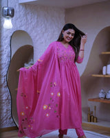 Premium Cotton Straight Fit with Embroidered Neckline kurti pant dupatta set