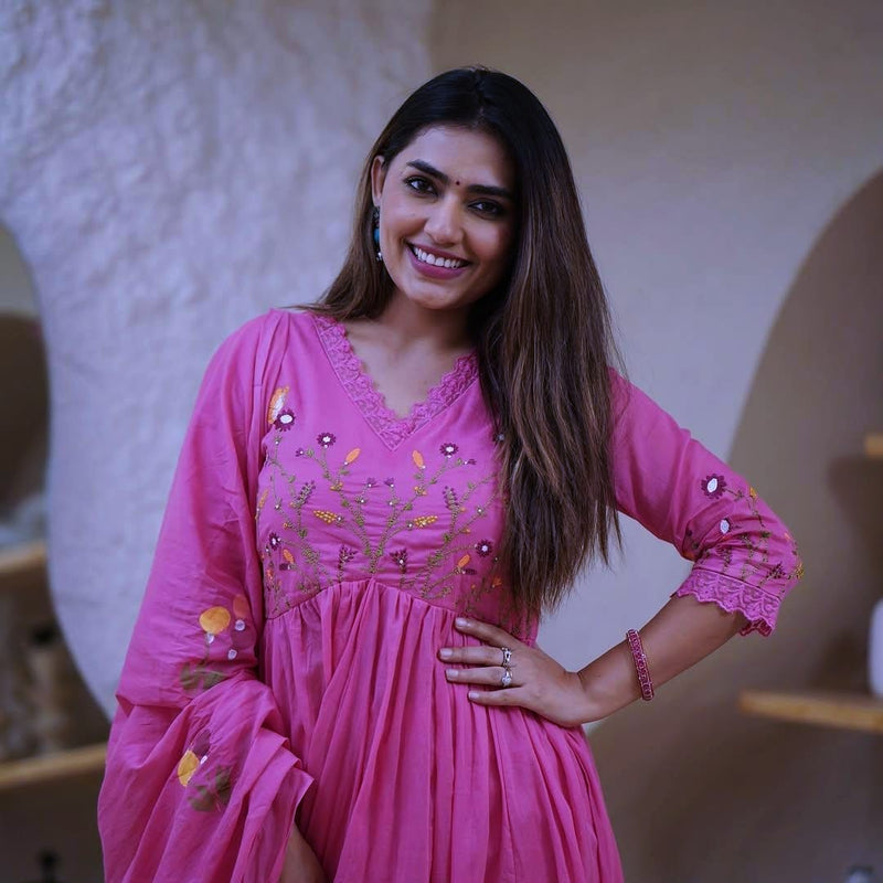 Premium Cotton Straight Fit with Embroidered Neckline kurti pant dupatta set