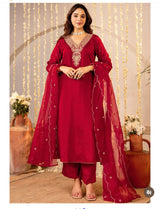 Premium Soft Roman Silk Fabric Kurti Pant Dupatta Set
