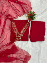 Premium Soft Roman Silk Fabric Kurti Pant Dupatta Set