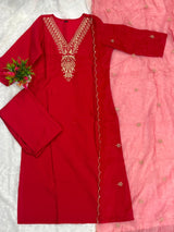 Premium Soft Roman Silk Fabric Kurti Pant Dupatta Set