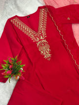 Premium Soft Roman Silk Fabric Kurti Pant Dupatta Set