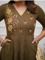 Pure Cotton Colorful Embroidery on Neckline kurti pant duptta set