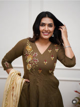 Pure Cotton Colorful Embroidery on Neckline kurti pant duptta set