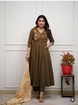 Pure Cotton Colorful Embroidery on Neckline kurti pant duptta set