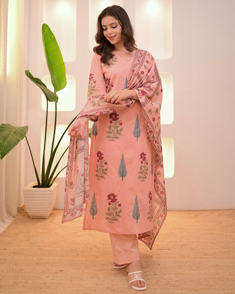 Premium Pure Cotton  Exquisite Pastel Cotton Suit Set