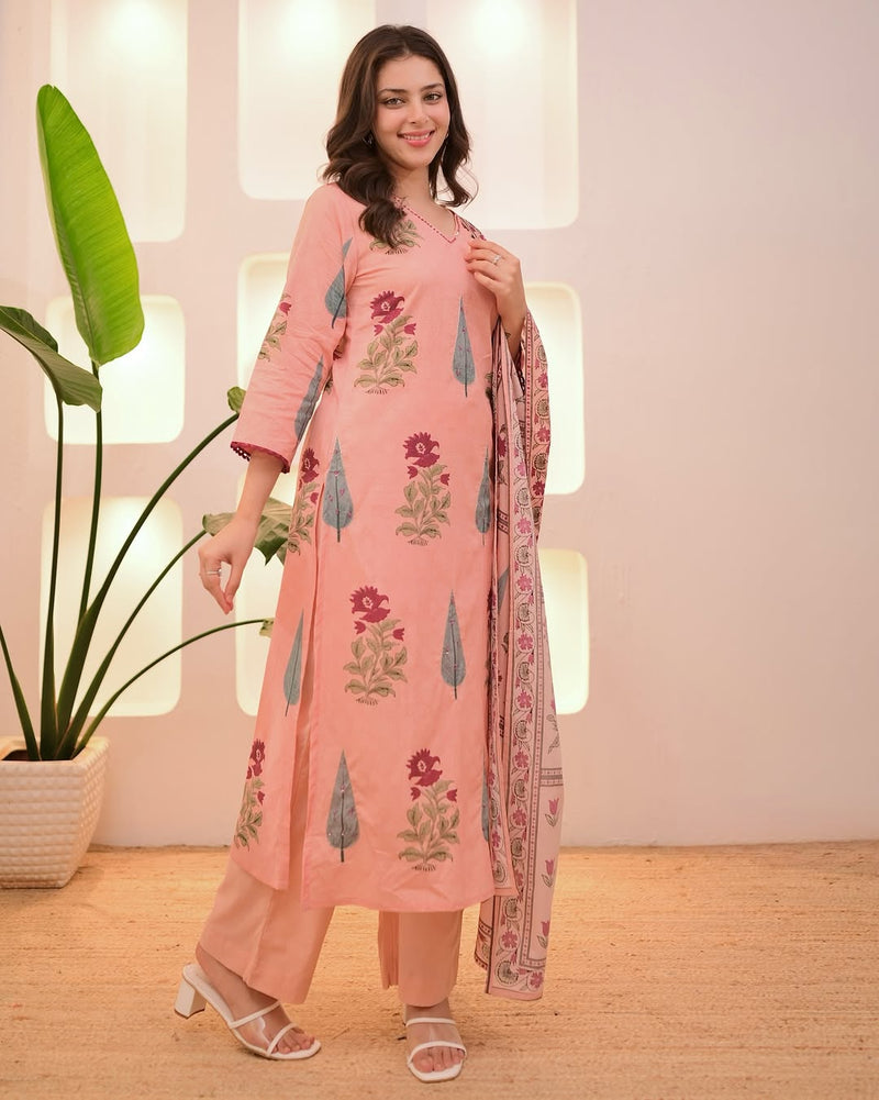 Premium Pure Cotton  Exquisite Pastel Cotton Suit Set
