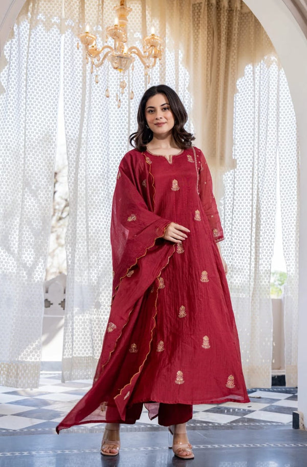 Premium Mul Chanderi Anarkali Suit Set