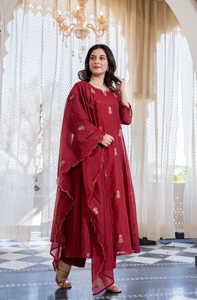 Premium Mul Chanderi Anarkali Suit Set