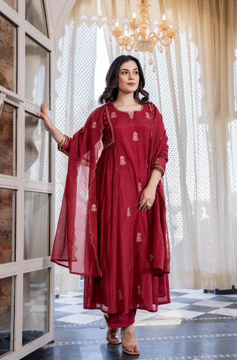 Premium Mul Chanderi Anarkali Suit Set