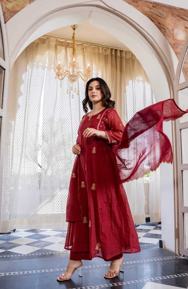 Premium Mul Chanderi Anarkali Suit Set