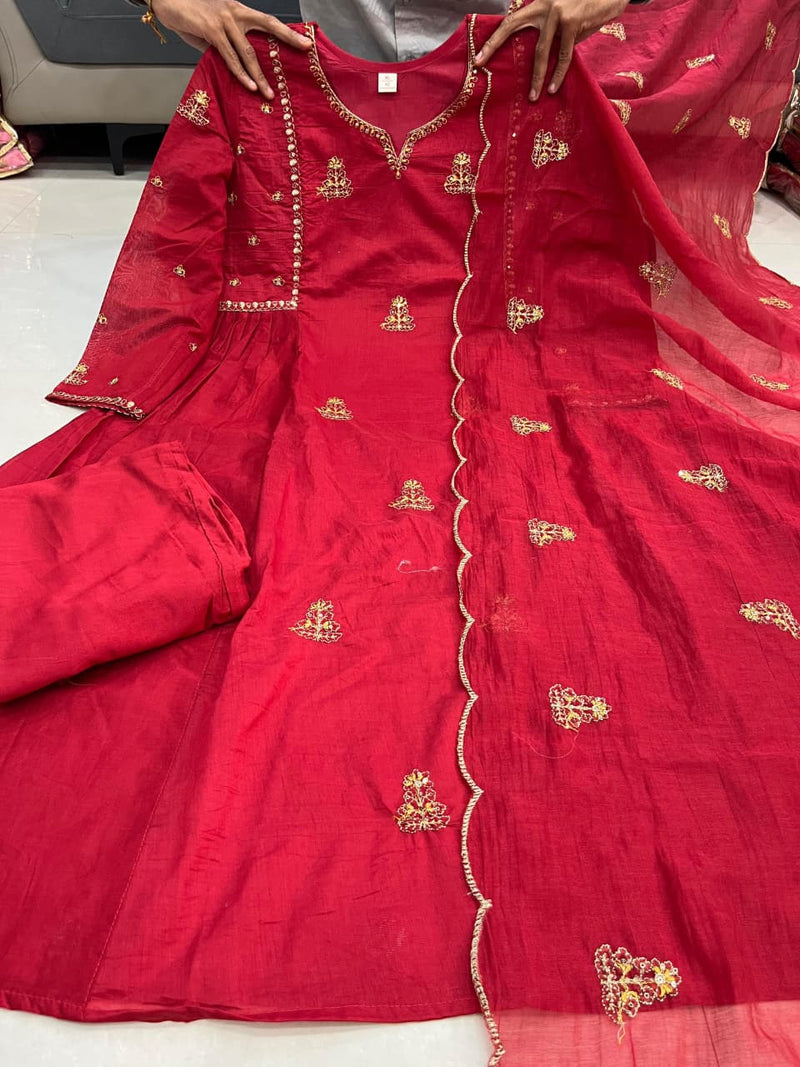 Premium Mul Chanderi Anarkali Suit Set