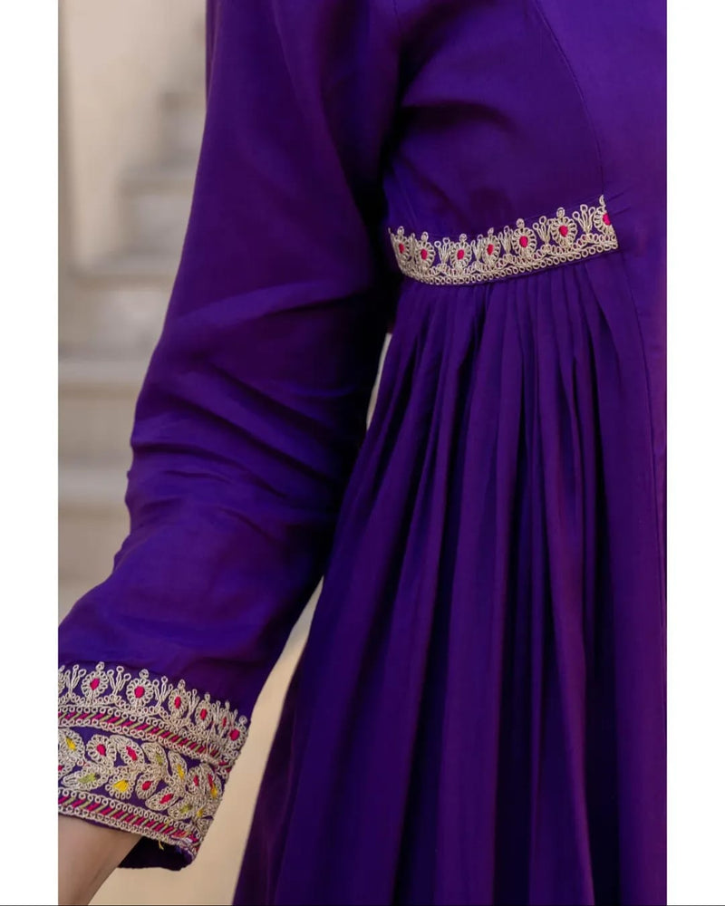 Premium Micro Silk A-Line Anarkali Suit Set