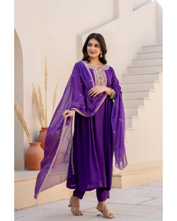 Premium Micro Silk A-Line Anarkali Suit Set