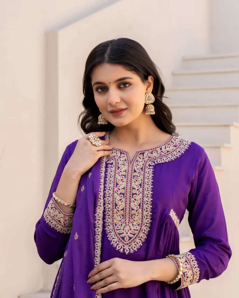 Premium Micro Silk A-Line Anarkali Suit Set