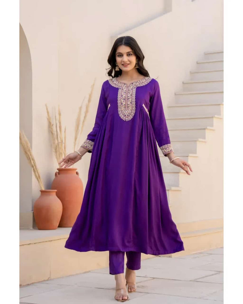 Premium Micro Silk A-Line Anarkali Suit Set