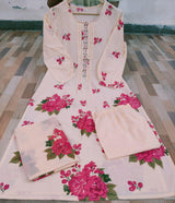 Heavy Pure Cotton fully embroidered kurti pant dupatta set