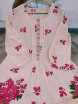 Heavy Pure Cotton fully embroidered kurti pant dupatta set