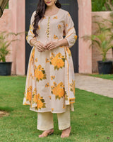 Heavy Pure Cotton fully embroidered kurti pant dupatta set