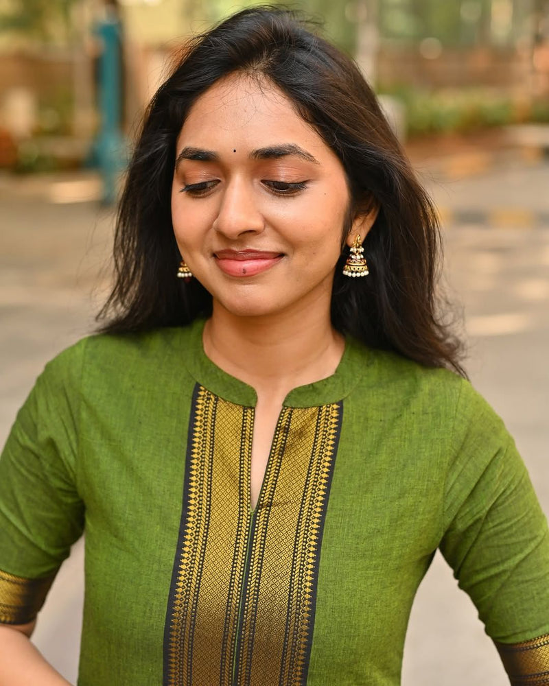 exclusive Pure Chanderi Frock-Style Kurti Set
