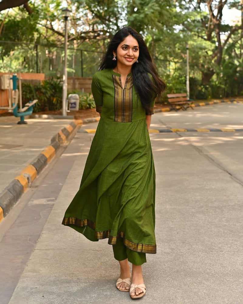 exclusive Pure Chanderi Frock-Style Kurti Set