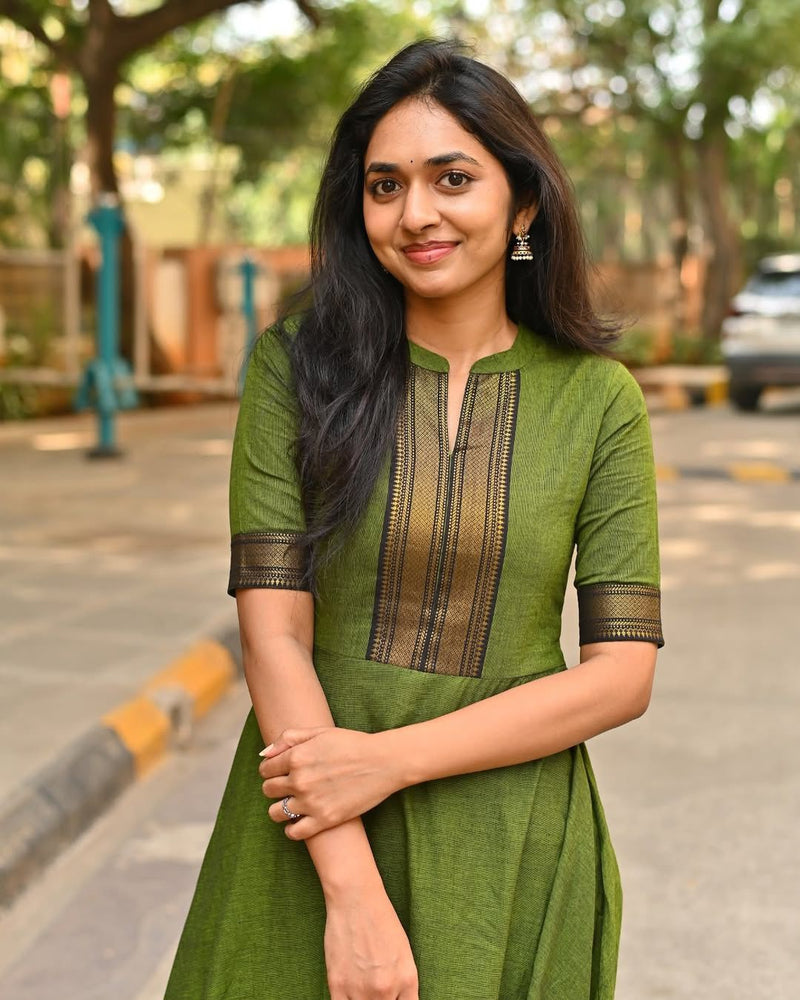 exclusive Pure Chanderi Frock-Style Kurti Set
