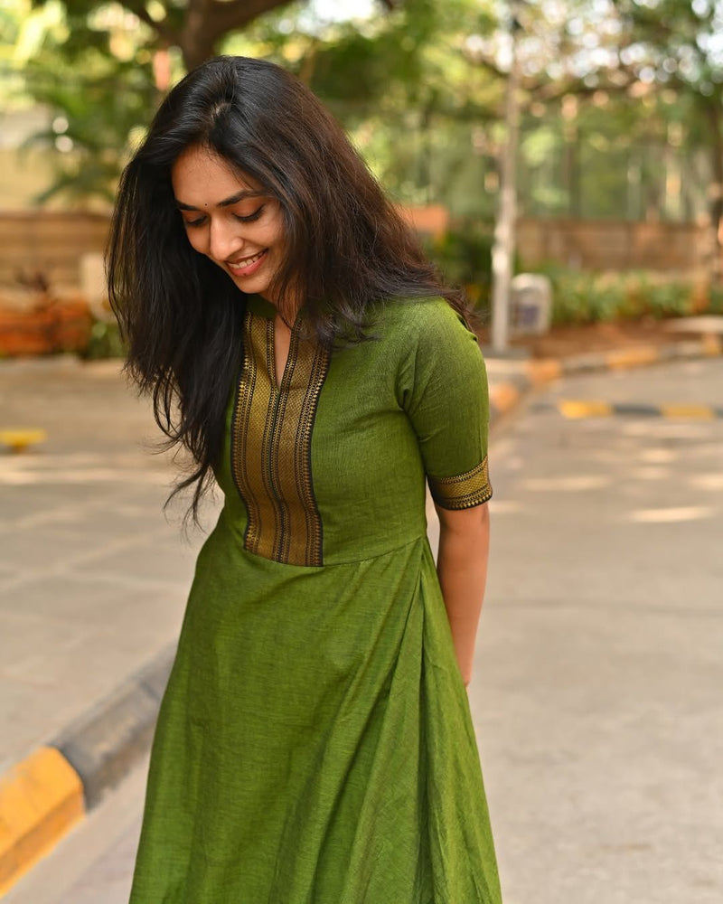 exclusive Pure Chanderi Frock-Style Kurti Set