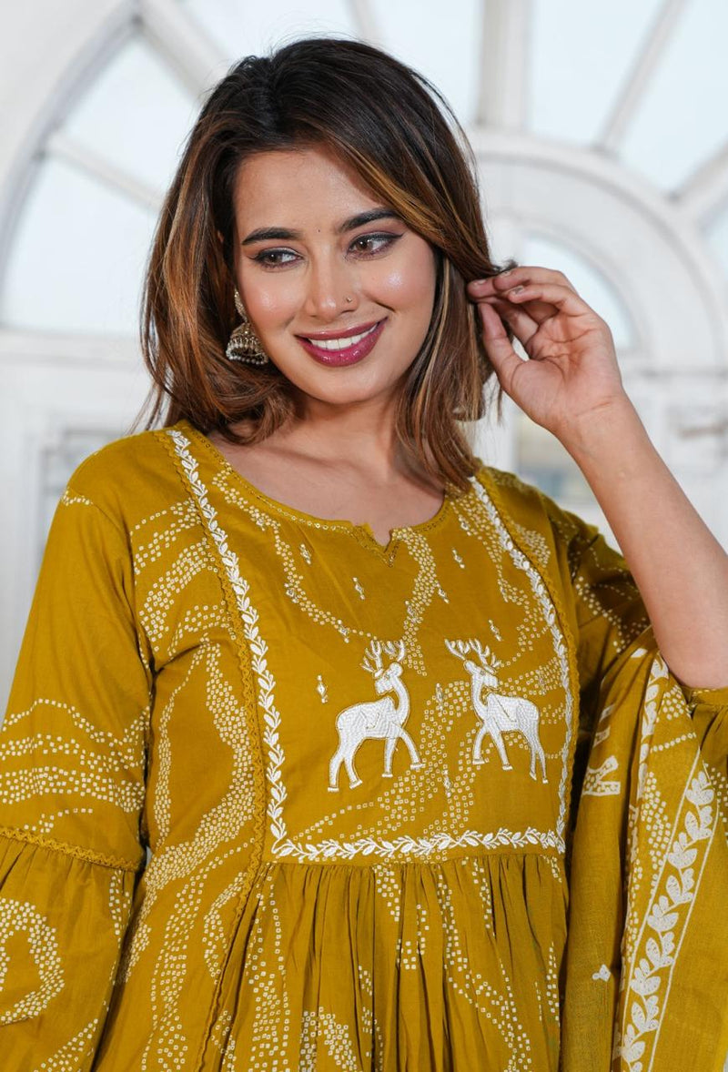 Premium Printed Cotton A-line Suit Set