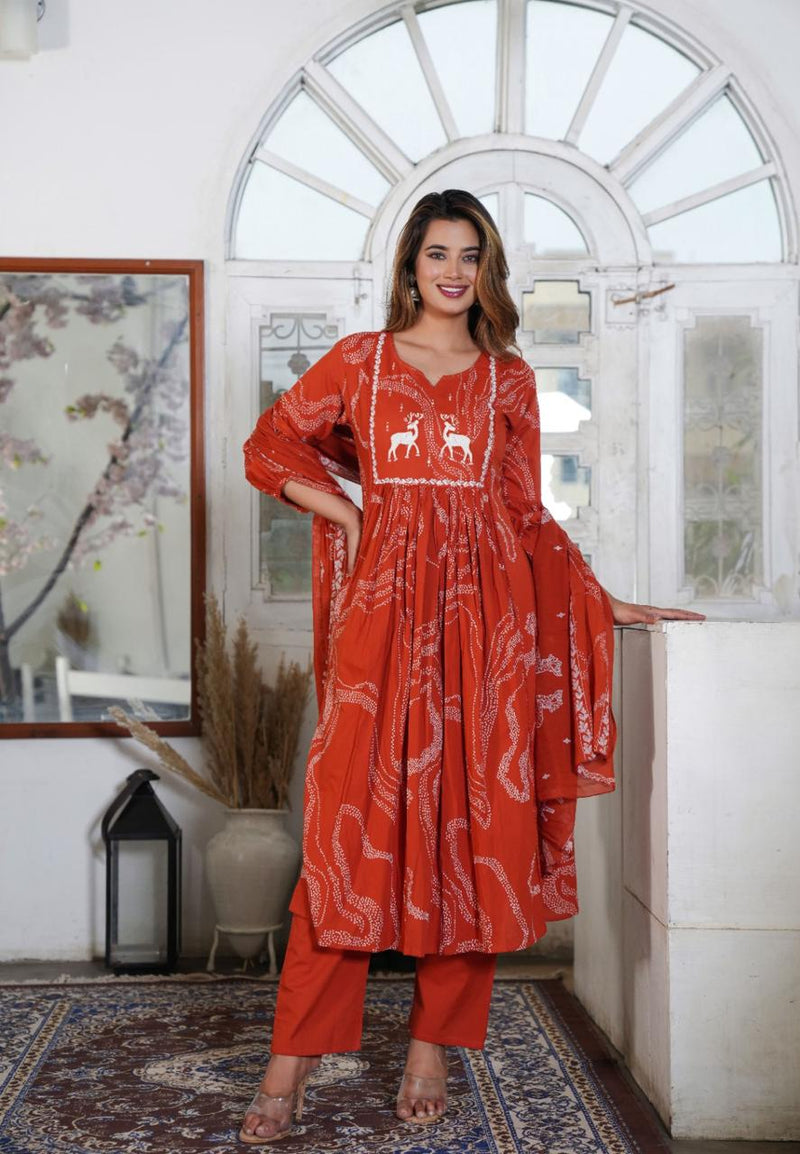 Premium Printed Cotton A-line Suit Set