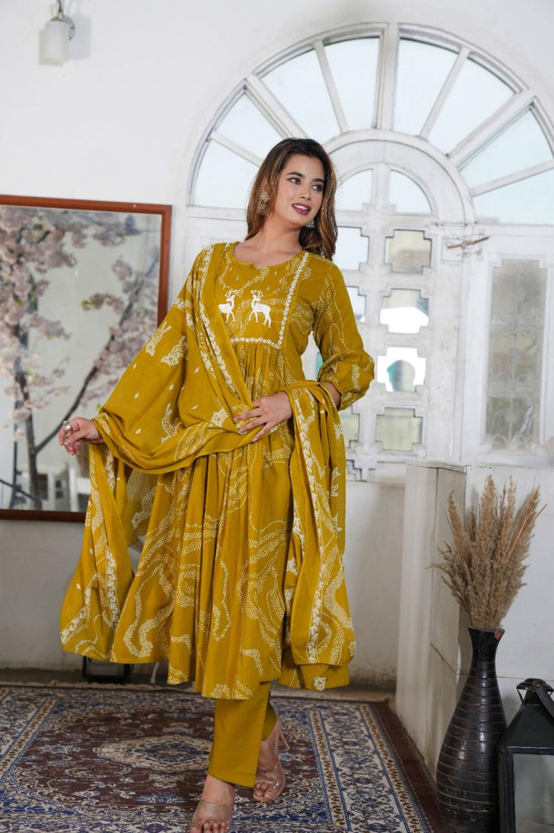 Premium Printed Cotton A-line Suit Set