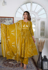 Premium Printed Cotton A-line Suit Set