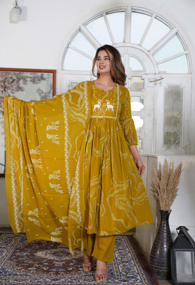 Premium Printed Cotton A-line Suit Set