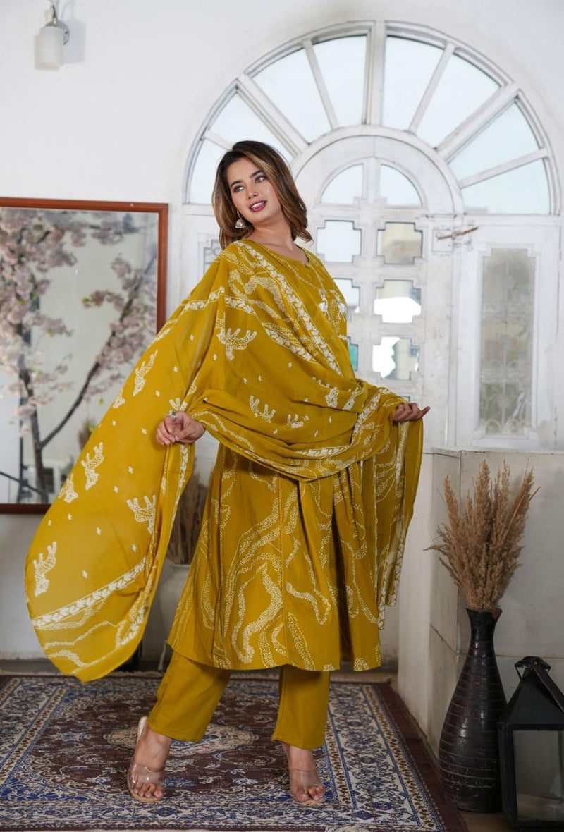 Premium Printed Cotton A-line Suit Set