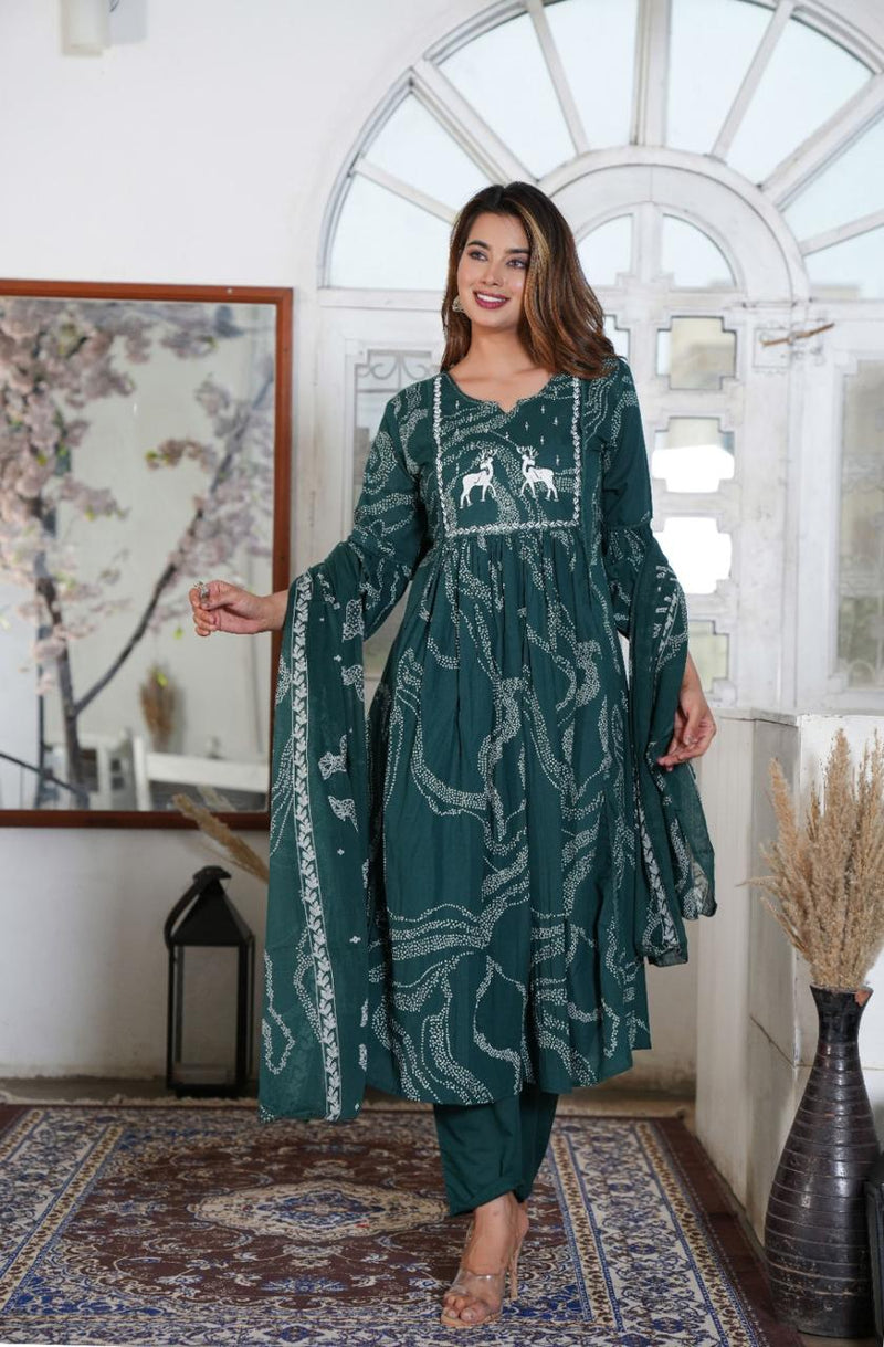 Premium Printed Cotton A-line Suit Set