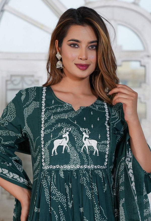 Premium Printed Cotton A-line Suit Set