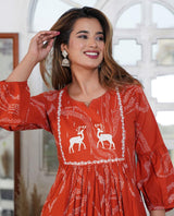 Premium Printed Cotton A-line Suit Set
