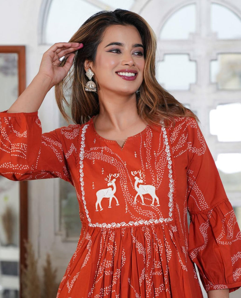 Premium Printed Cotton A-line Suit Set