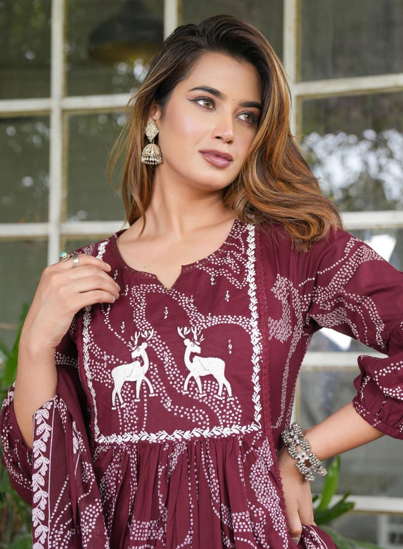 Premium Printed Cotton A-line Suit Set