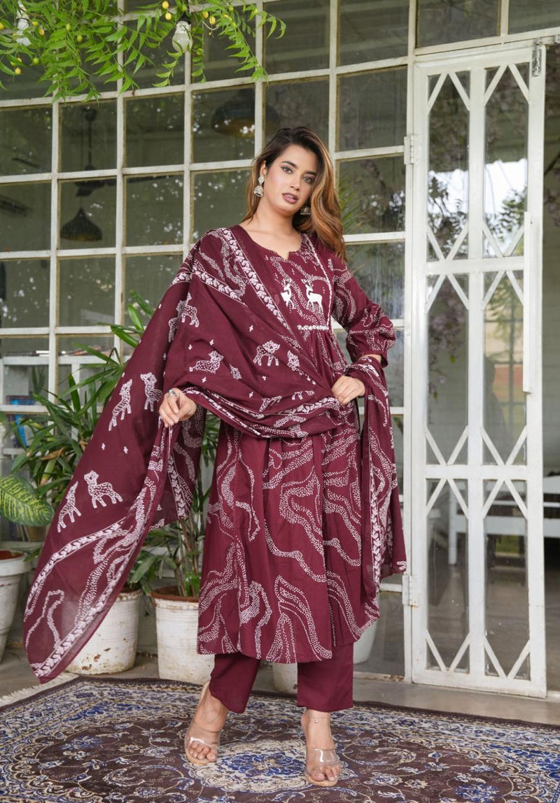 Premium Printed Cotton A-line Suit Set