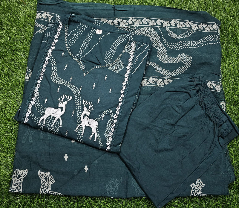 Premium Printed Cotton A-line Suit Set