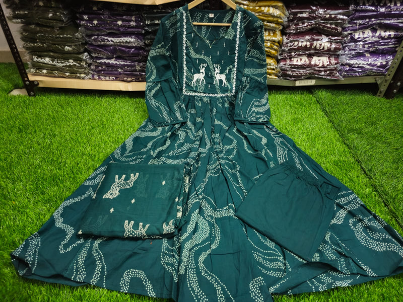 Premium Printed Cotton A-line Suit Set