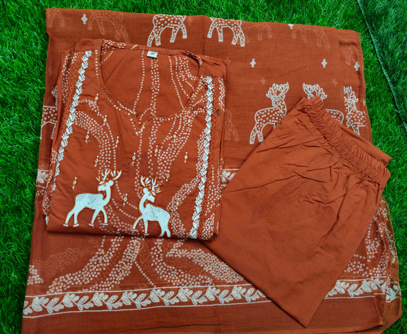 Premium Printed Cotton A-line Suit Set