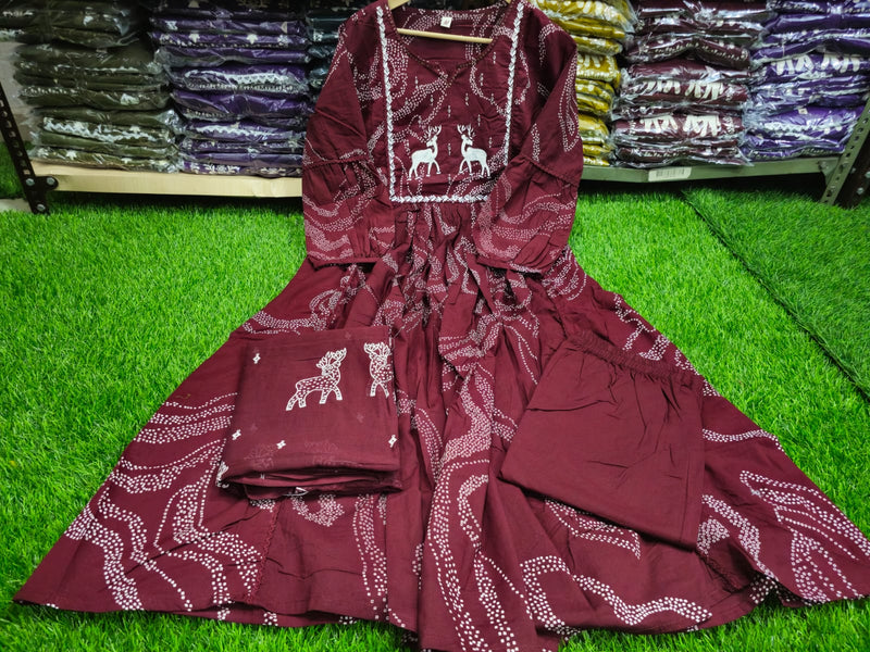 Premium Printed Cotton A-line Suit Set