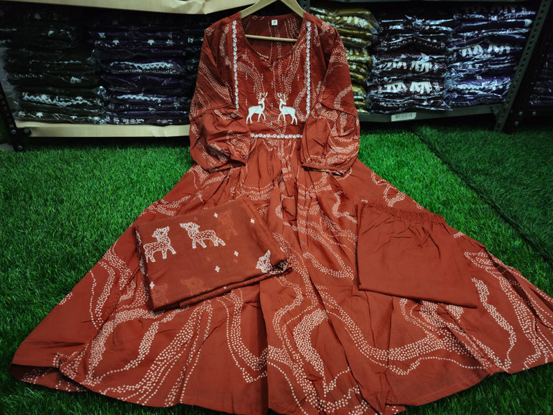 Premium Printed Cotton A-line Suit Set