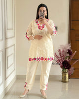 Off-White Premium Cotton Schifli Kurta Set