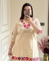 Off-White Premium Cotton Schifli Kurta Set